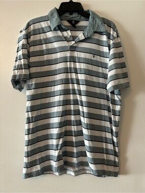 Volcom Men's Striped Polo - Light Gray & Slate Blue